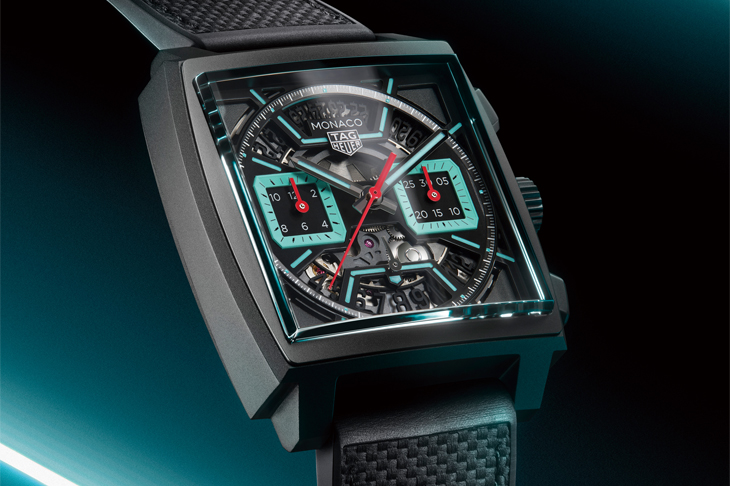 泰格豪雅TAG HEUER Monaco鏤空計時腕錶-綠松色