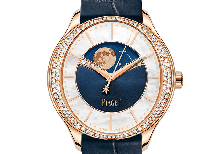 PIAGET Limelight Stella系列月相顯示18K玫瑰金鑲鑽自動上鍊腕錶