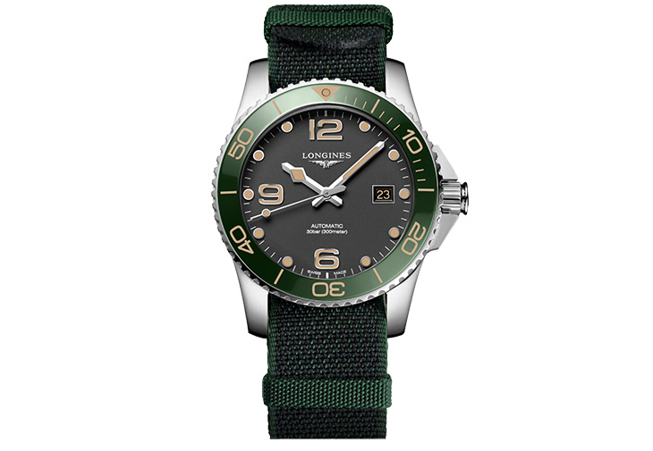 浪琴表LONGINES HydroConquest深海征服者系列叢林綠NATO錶帶款