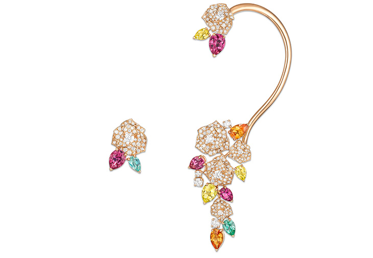 PIAGET Rose系列18K玫瑰金錳鋁榴石鑽石耳環