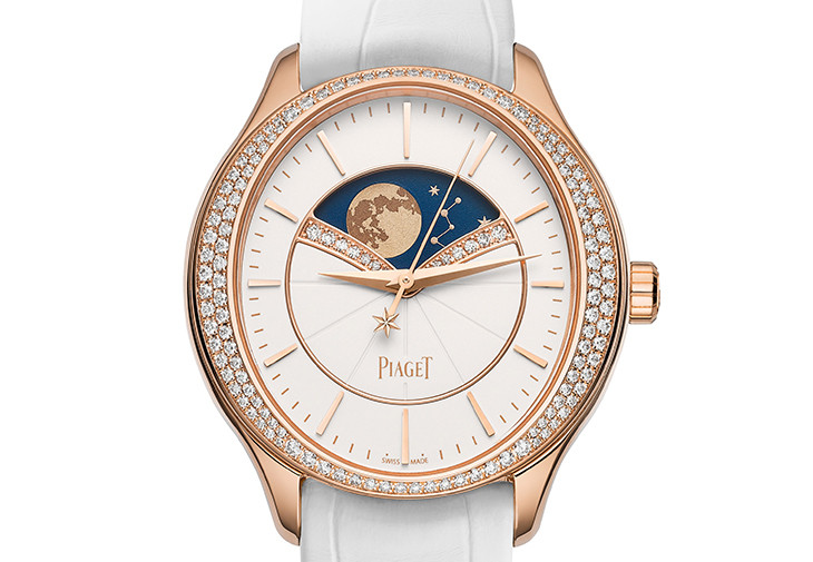 PIAGET Limelight Stella系列月相顯示18K玫瑰金鑲鑽自動上鍊腕錶