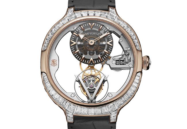 路易威登LOUIS VUITTON Voyager Tourbillon Volant Poinςon de Genève Or Rose sertie diamants LV