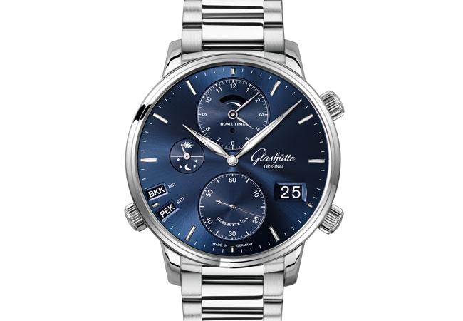 格拉蘇蒂原創GLASHÜTTE ORIGINAL午夜藍參議員世界時間腕錶 高識別度第二時區