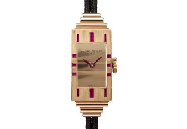 江詩丹頓VACHERON CONSTANTIN 鑲有寶石的長方形粉紅金女裝腕錶 古董錶