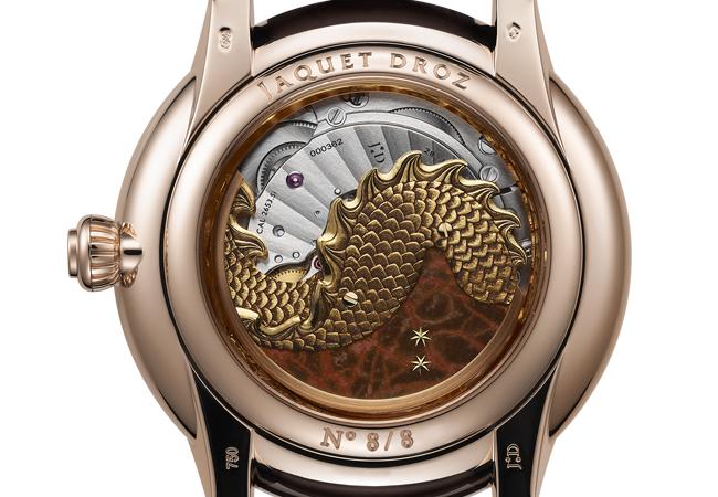 雅克德羅JAQUET DROZ浮雕祥龍時分小針盤腕錶Petite Heure Minute Relief Dragon