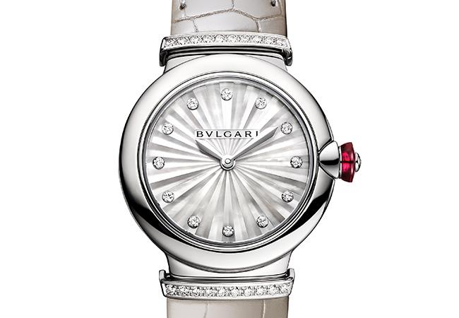 寶格麗BVLGARI LVCEA INTARSIO精鋼與灰色鱷魚皮錶帶腕錶,型號:103367