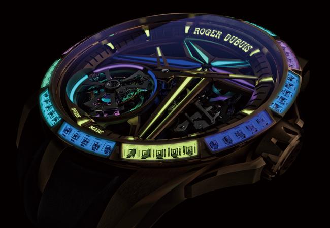 羅杰杜彼ROGER DUBUIS王者系列玫瑰金鑲鑽鏤空飛行陀飛輪