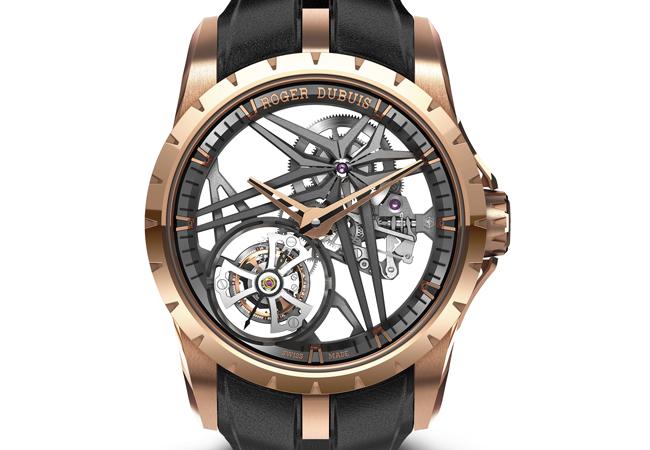 羅杰杜彼ROGER DUBUIS王者系列玫瑰金鏤空飛行陀飛輪