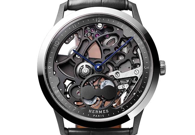 愛馬仕Slim D’Hermès Squelette Lune鏤空月相腕錶