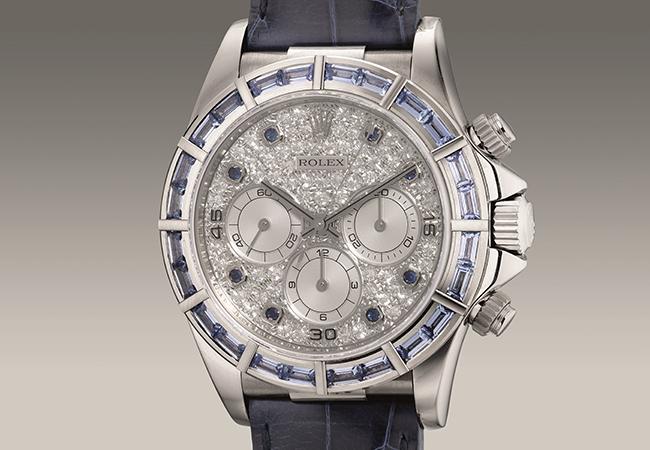勞力士「Cosmograph Daytona」白金方鑽和藍寶石自動計時腕錶