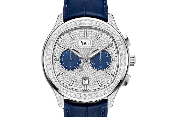伯爵PIAGET Polo系列18K白金自動上鍊高級珠寶計時碼錶