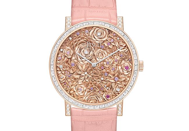 伯爵PIAGET Altiplano系列18K玫瑰金金雕玫瑰超薄手動上鍊腕錶