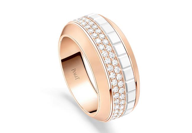 伯爵PIAGET Possession系列18K玫瑰金白色陶瓷鑽石戒指