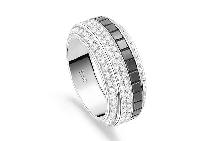 伯爵PIAGET Possession系列18K白金黑色陶瓷鑽石戒指