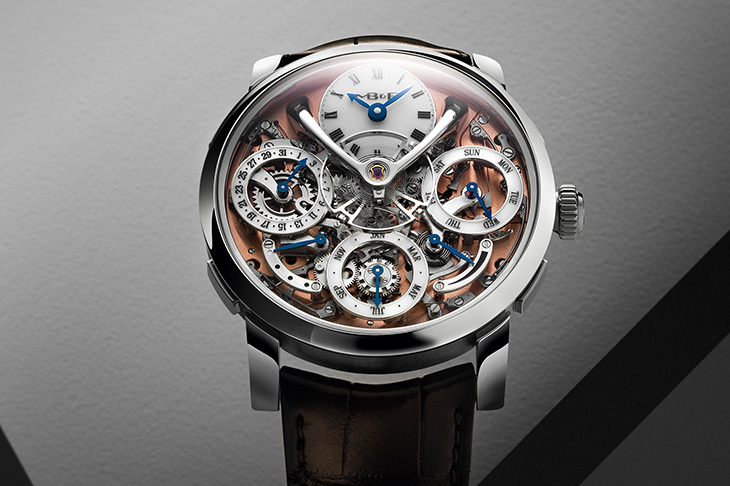 MB&F Legacy Machine Perpetual萬年曆腕錶鮭魚紅面盤精鋼版本