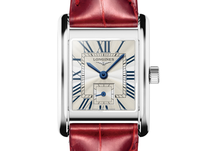 浪琴表LONGINES Mini DolceVita迷你多情系列羅馬Flinqué飾紋面盤紅色鱷魚皮革錶帶腕錶