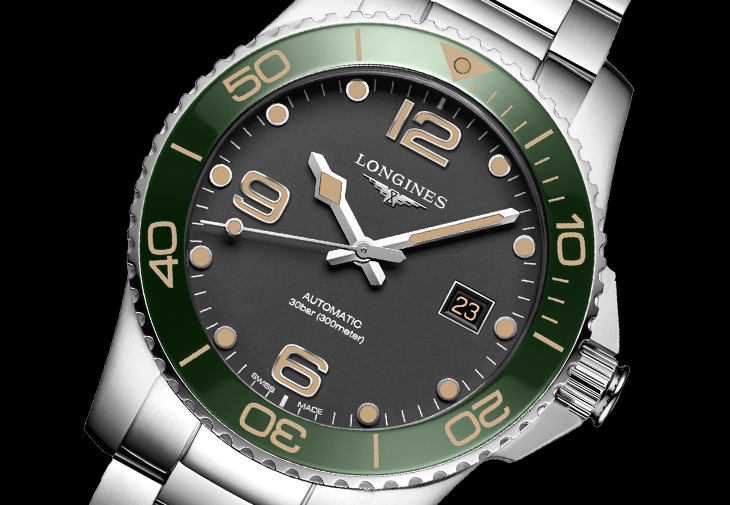 浪琴表LONGINES HydroConquest深海征服者系列叢林綠不鏽鋼鍊帶款