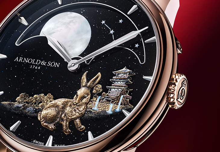 亞諾表ARNOLD & SON Perpetual Moon“Year of the Rabbit”金雕微繪恆久月相腕錶(兔)
