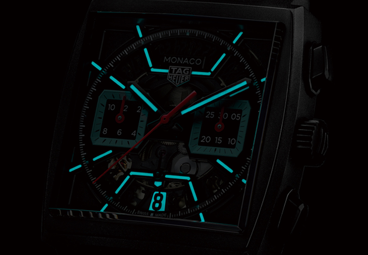 泰格豪雅TAG HEUER Monaco鏤空計時腕錶-綠松色