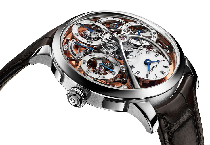 MB&F Legacy Machine Perpetual萬年曆腕錶鮭魚紅面盤精鋼版本
