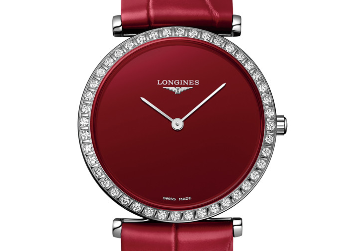 LONGINES La Grande嘉嵐系列胭脂紅面盤女士腕錶