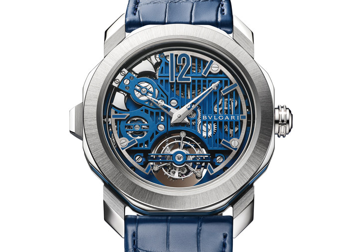 寶格麗Octo Roma Blue Carillon Tourbillon藍色鈦金屬鐘樂報時陀飛輪腕錶