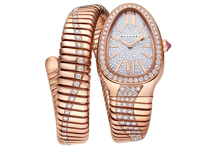 寶格麗BVLGARI Serpenti Tubogas Infinity玫瑰金單圈鑲鑽腕錶