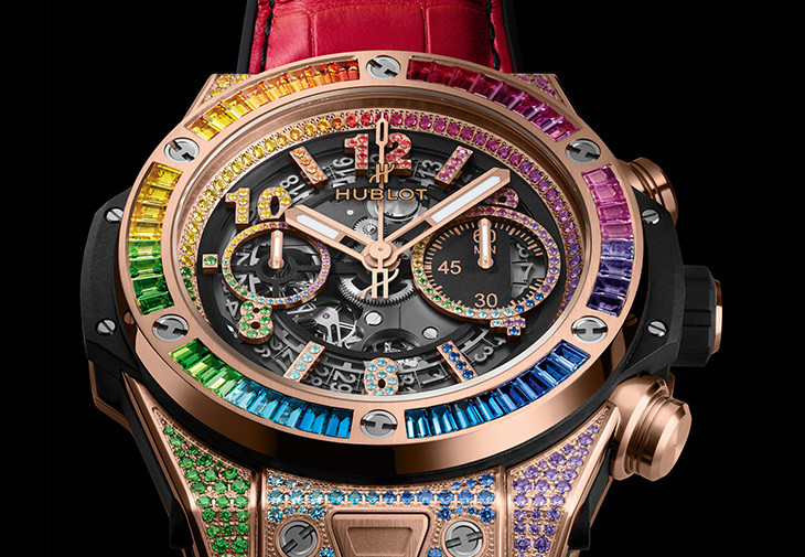 宇舶HUBLOT Big Bang Unico彩虹寶石計時碼錶皇金款
