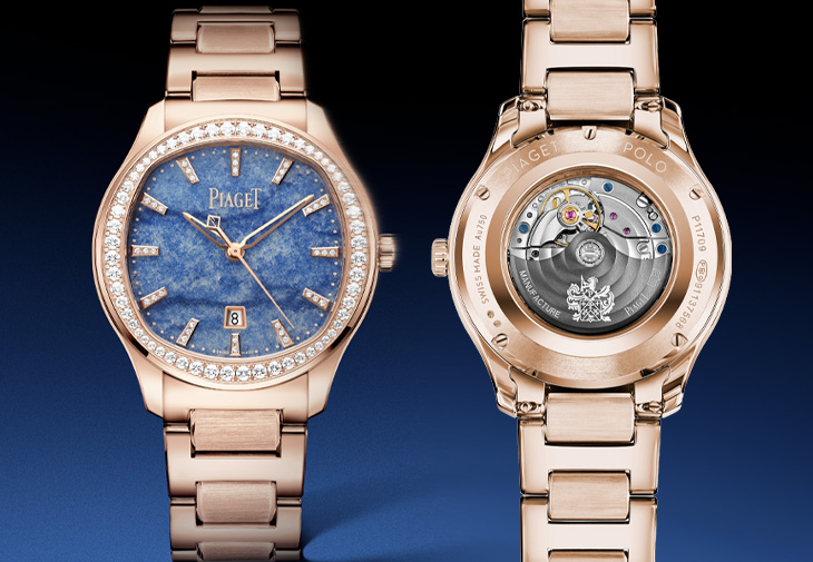 PIAGET伯爵表Polo 系列36毫米玫瑰金藍石英面盤自動上鍊鑽石腕錶