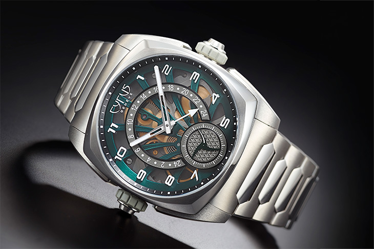 同軸逆跳及兩地時間／CYRUS KLEPCYS GMT Palm Green Titanium Bracelet