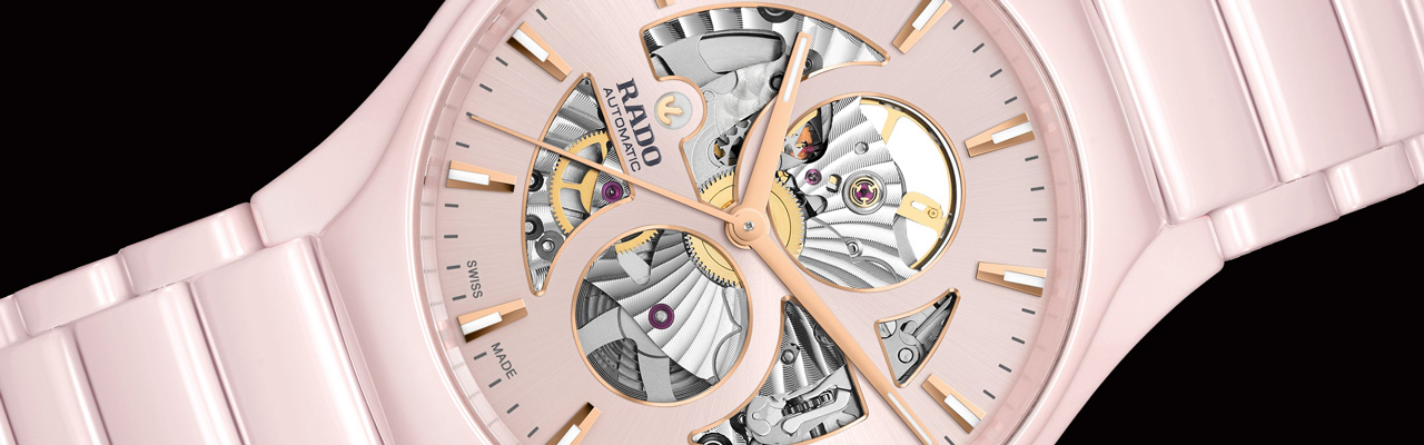 RADO 雷達表True真我系列櫻花粉高科技陶瓷鏤空腕錶