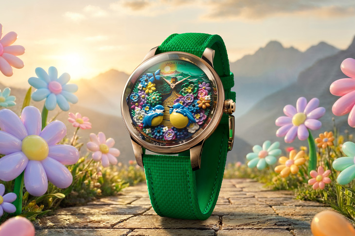 雅克德羅JAQUET DROZ時分小針盤紅金腕錶「歡快飛鳥·長城」特別款
