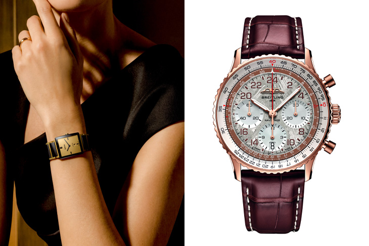 左：雷達表Integral精密陶瓷系列40週年限量錶／右：BRELTING_Navitimer B02 Chronograph 41 Cosmonaute STARLUX Airline Edition