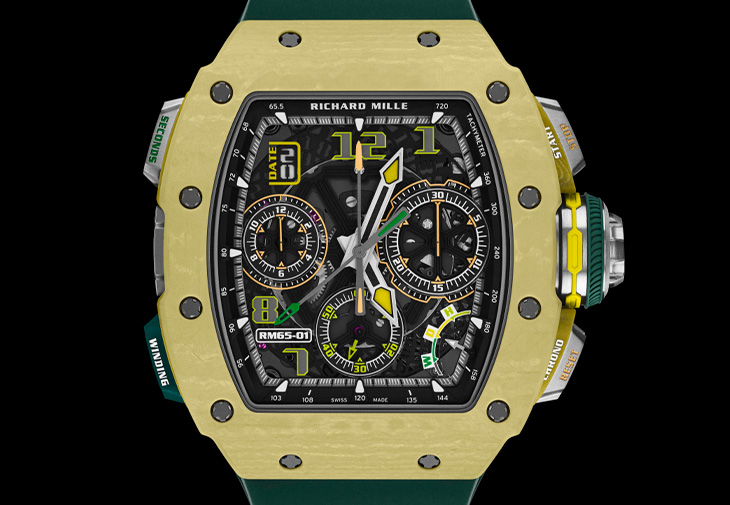 RICHARD MILLE RM 65-01 ⾃動上鍊雙秒追針計時碼錶沙⾊Quartz TPT⽯英纖維款