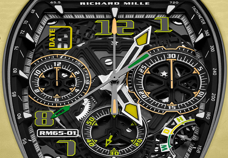 RICHARD MILLE RM 65-01 ⾃動上鍊雙秒追針計時碼錶沙⾊Quartz TPT⽯英纖維款