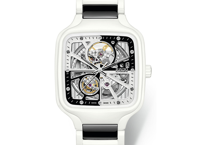 雷達錶RADO真我方型系列雙色陶瓷鏤空腕錶