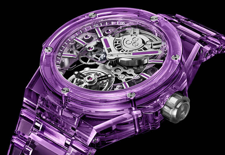 宇舶HUBLOT Big Bang Integrated紫色藍寶石陀飛輪鍊帶腕錶