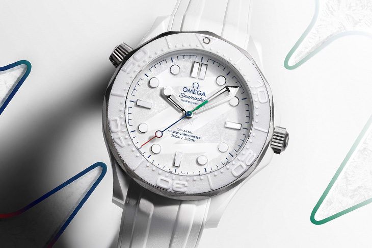 紅、藍、綠色漸層秒針／歐米茄海馬潛水300米 Milano Cortina 2026 冬季帕運紀念版