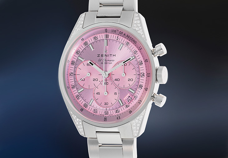 真力時「Chronomaster Original Pink」精鋼鑲鑽計時鏈帶腕錶