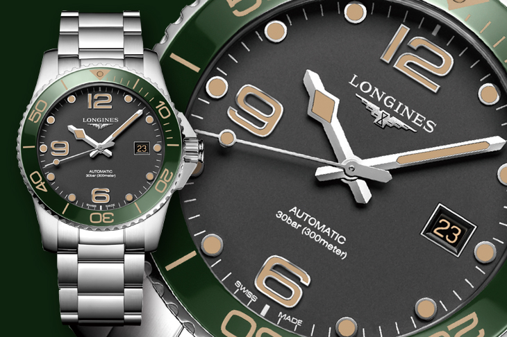 金色細節綠錶圈 浪琴表HydroConquest深海征服者系列叢林綠