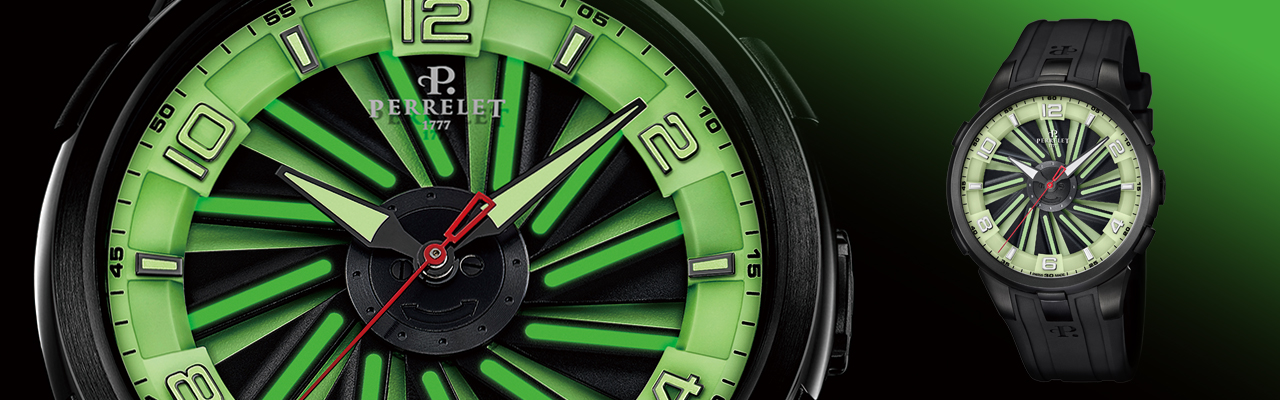 沛力錶PERRELET Turbine Full Lum旋風全夜光面盤腕錶