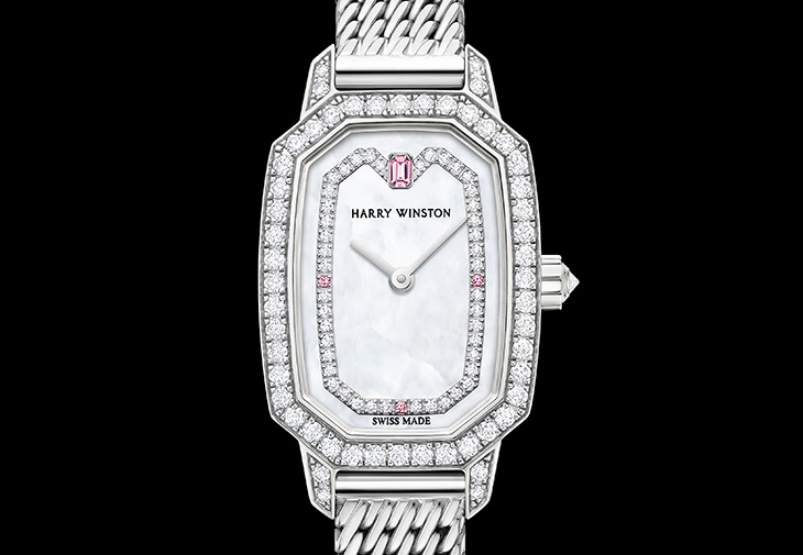 Harry Winston海瑞溫斯頓印記Emerald系列粉紅剛玉腕錶，白金米蘭式編織錶鍊