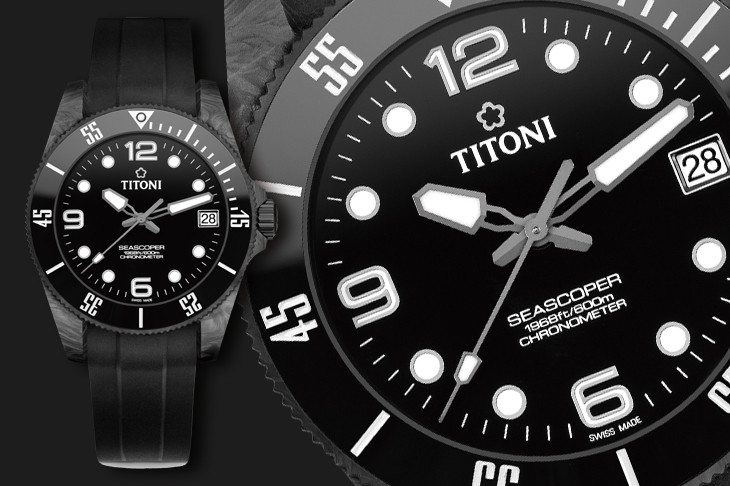 科技結合黑魂時尚  梅花表TITONI Seascoper CarbonTech鍛造碳潛水錶