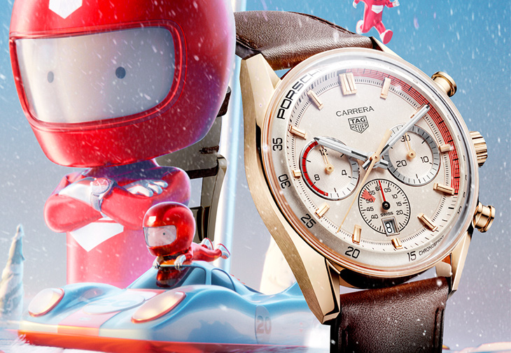 泰格豪雅TAG HEUER Carrera Chronosprint x Porsche計時腕錶玫瑰金款
