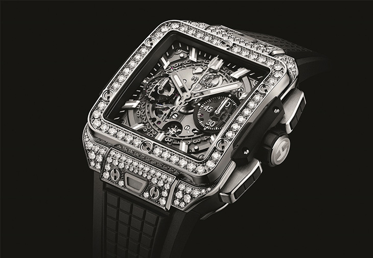 宇舶HUBLOT Square Bang Unico計時碼錶鈦金滿鑽款