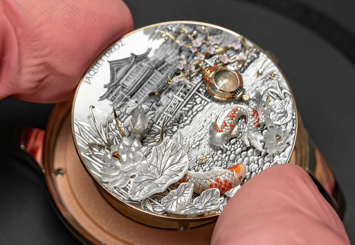 雅克德羅JAQUET DROZ時分小針盤紅金腕表日式花園款