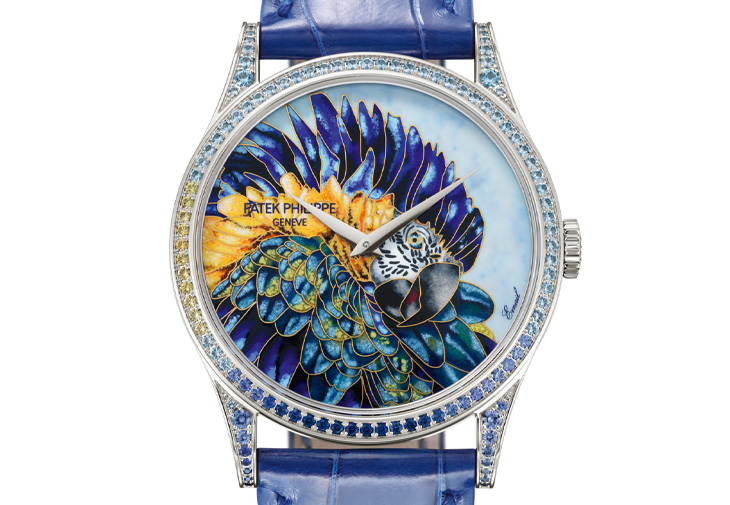 百達翡麗PATEK PHILIPPE珍稀工藝展 藍地上的金剛鸚鵡腕錶