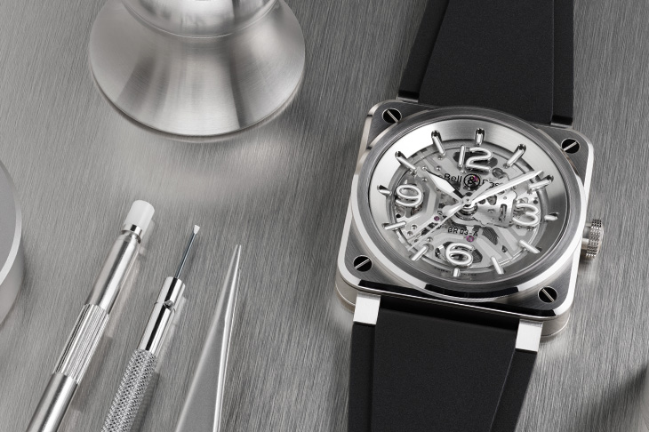 透明面盤秀出鏤空機芯／BELL & ROSS BR-03 Skeleton Steel鏤空腕錶