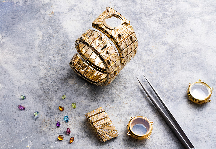 BVLGARI寶格麗Tubogas Manchette彩寶與鑽石腕錶