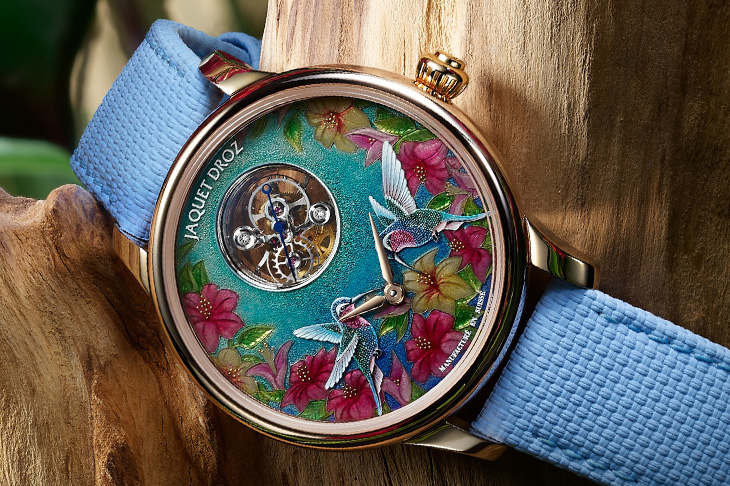 雅克德羅JAQUET DROZ時分小針盤紅金「蜂鳥」腕錶